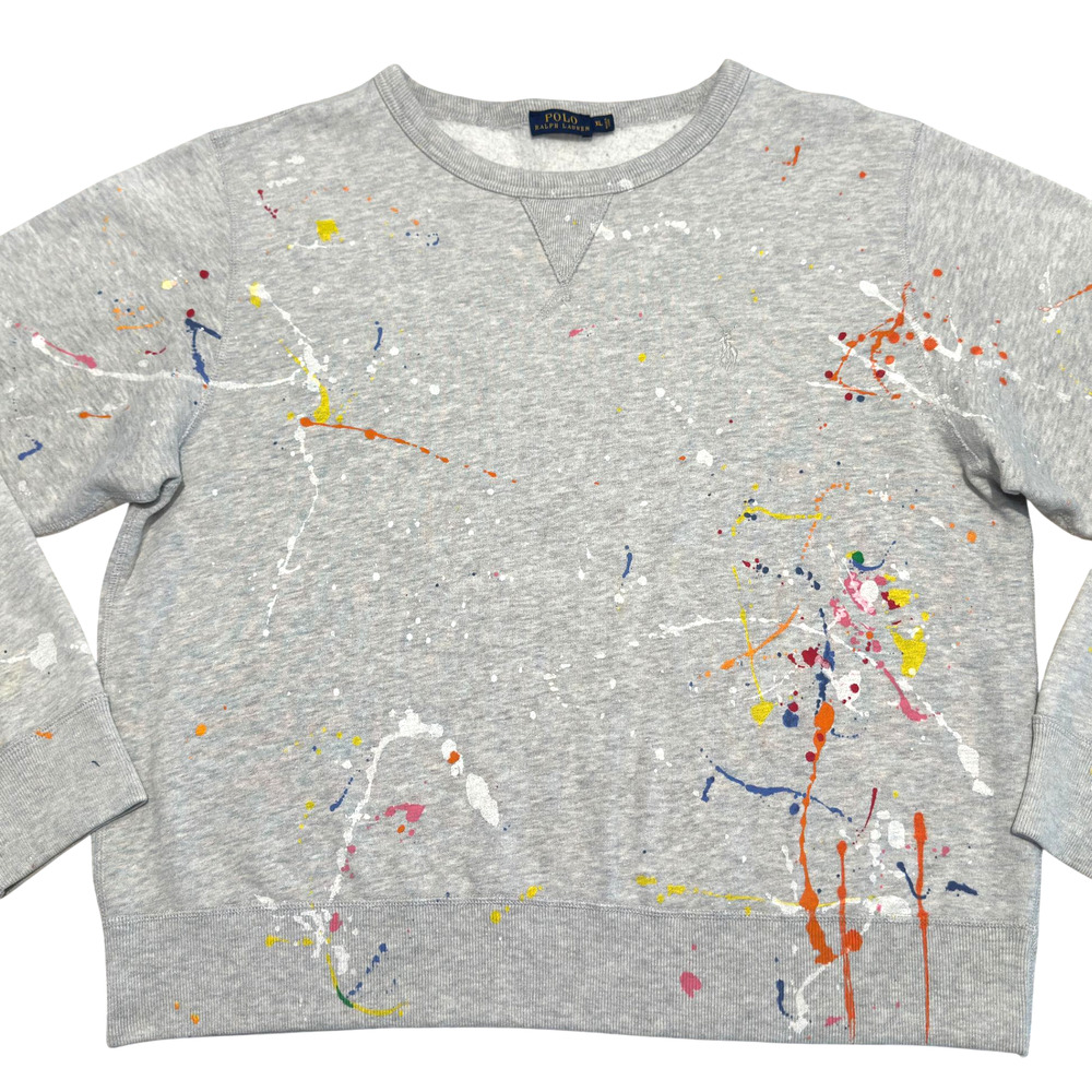 Polo Ralph Lauren Sweatshirt Womens XL Paint Splatter Crewneck Heather Gray Pony